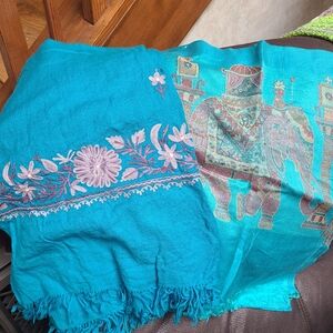 🆕️Bundle 2 Blue Pashminas from India Silk Pashmima Woven Scarves